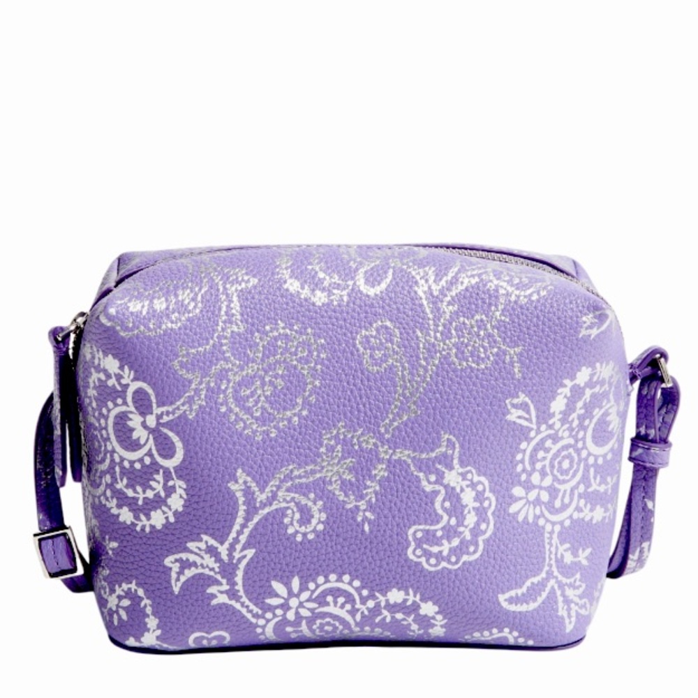 NWT Vera Bradley Faux Leather Camera Style Crossbody/Shoulder Bag Orchid Silver